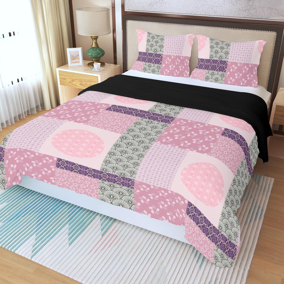 Pink and Purple Three Piece Duvet Cover Set