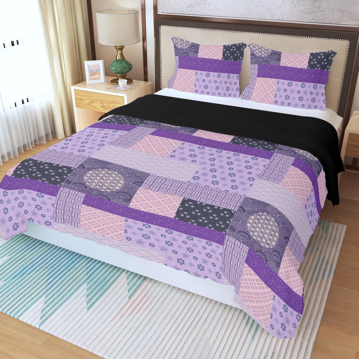 Purple and Pink Three Piece Duvet Cover Set