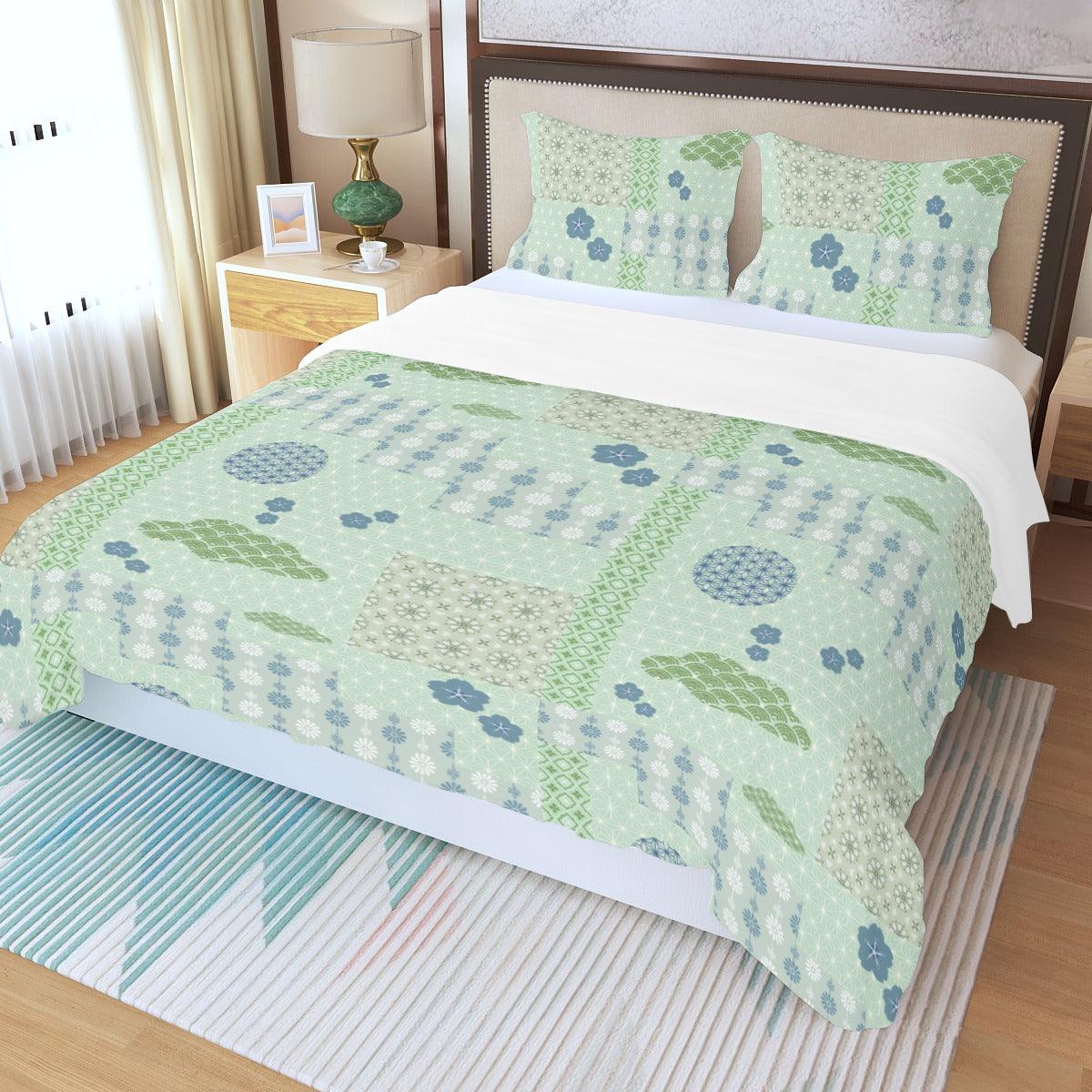 Green and Blue Three Piece Duvet Cover Set