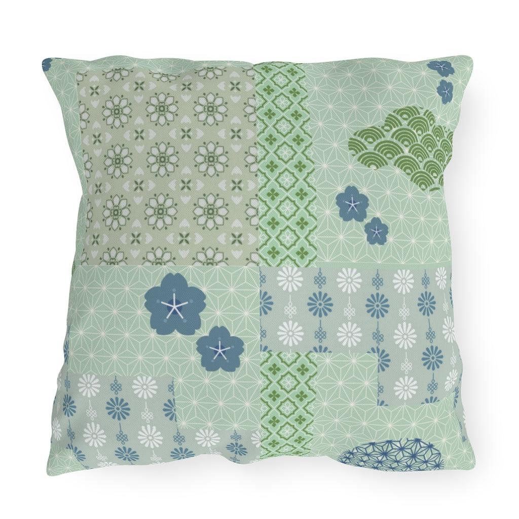 Blue and Green Wagara Patchwork Outdoor Pillows - Kaito Japan Design 