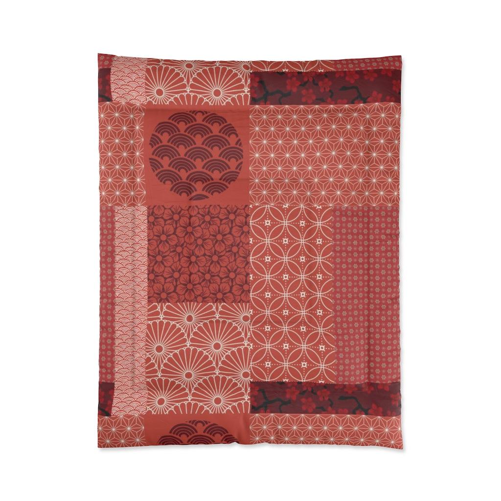 Single Size Japanese Red Wagara Pattern Patchwork Comforter