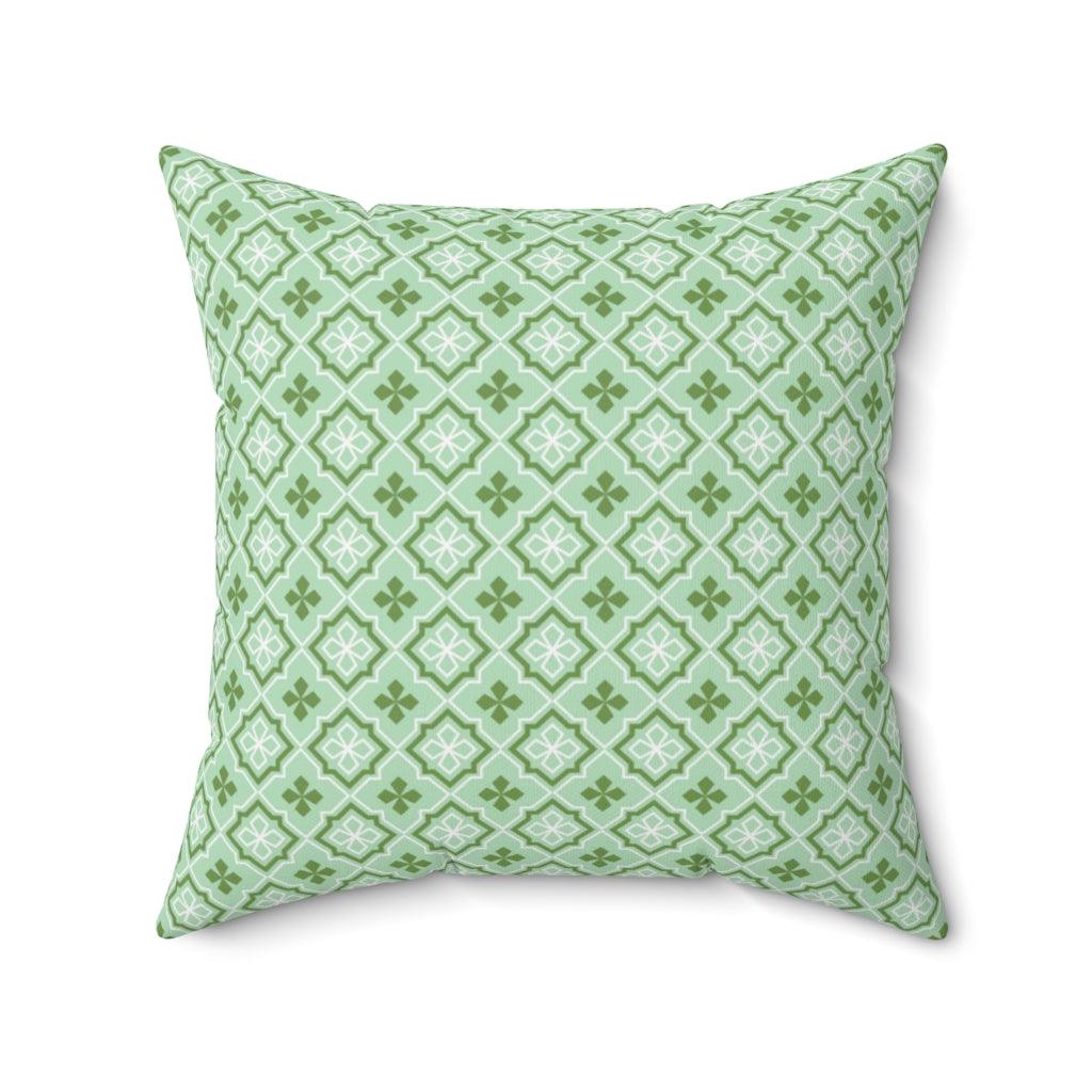 Green, White, and Mint Losange Japanese Pattern Square Pillow