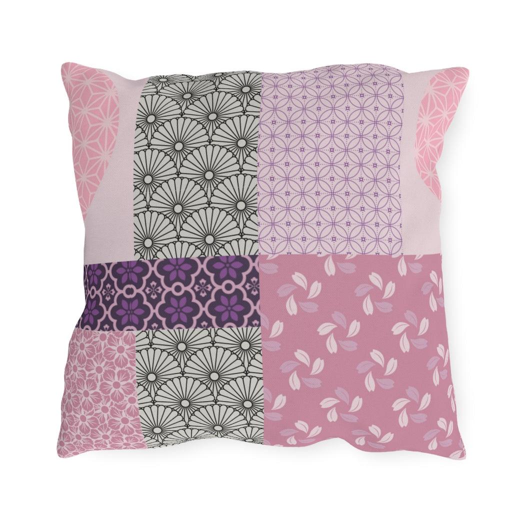 Pink and Purple Wagara Patchwork Outdoor Pillows