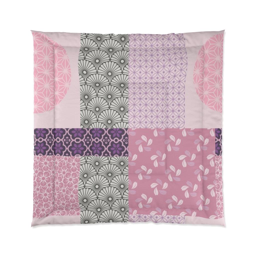 King Size Pink & Purple Japanese Pattern Patchwork Comforter