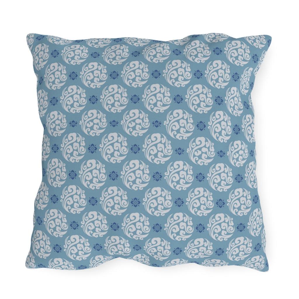 Blue and White Round Japanese Design Pattern Outdoor Pillows - Kaito Japan Design 