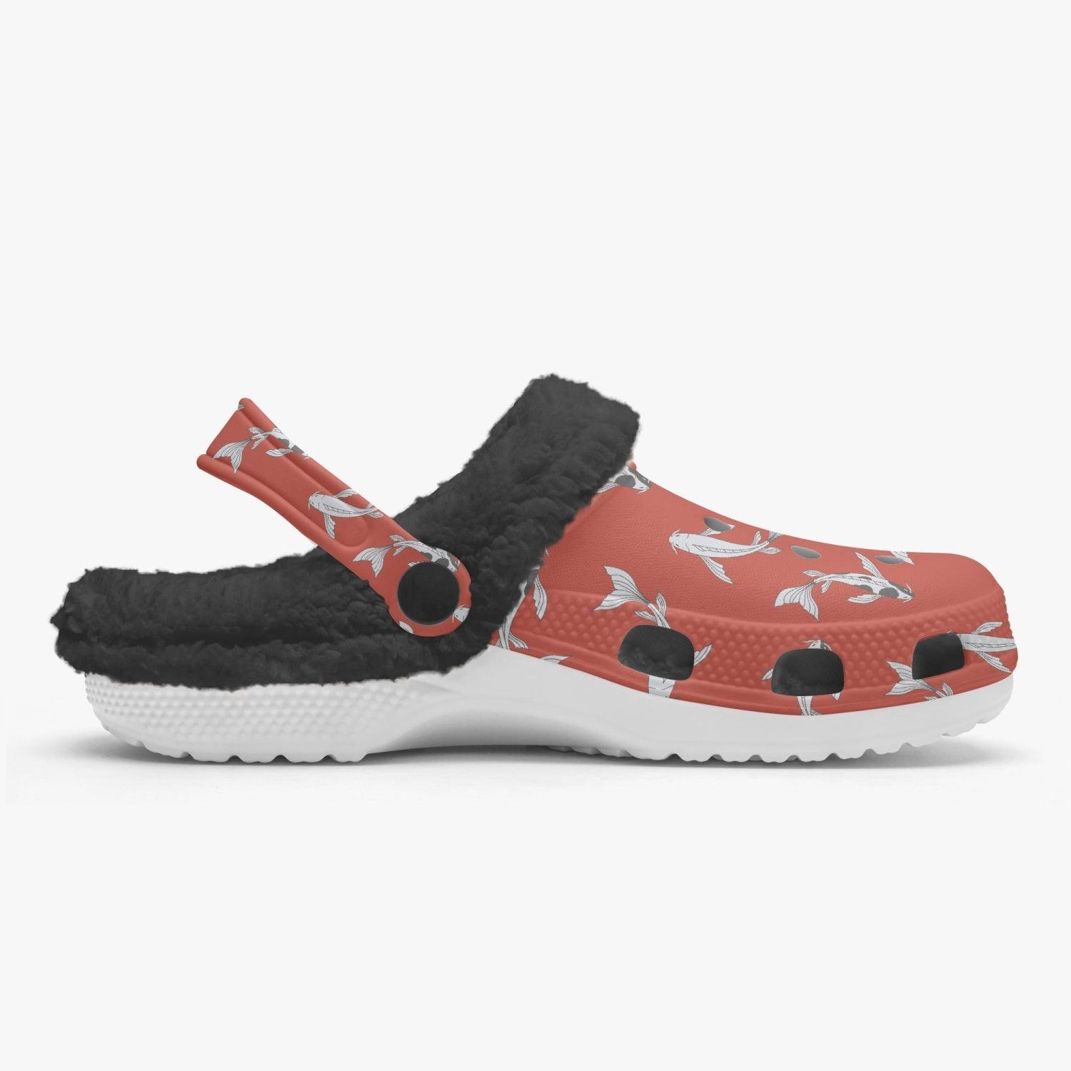 Koi Fish Winter Red Clogs Black Women US3 EU36