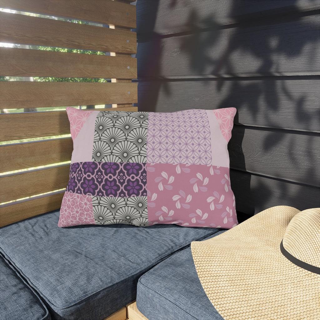Pink and Purple Wagara Patchwork Outdoor Pillows