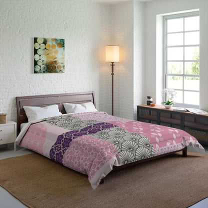 King Size Pink & Purple Japanese Pattern Patchwork Comforter