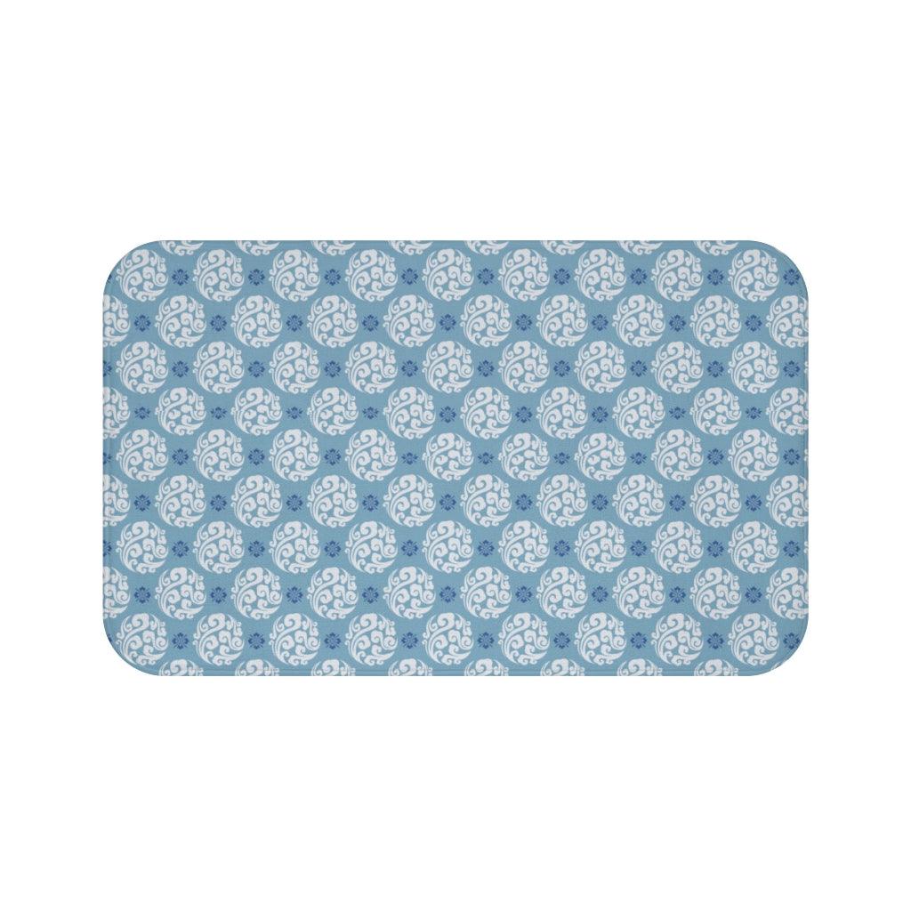 Blue and White Round Japanese Design Bath Mat.   Japanese style bathmats are the perfect finishing flourish for a stylish, personality-filled bathroom, and this bath mat is as practical, as it is stylish - the anti-slip backing keeps the bath mat firmly in place and reduces the risk of slipping. 100% Microfiber. Vibrant print exit in 2 sizes 34” x 21” (86 x 53 cm) or 24” x 17” (61 x 43 cm). Anti-slip backing. Binding around the edges. Machine wash cold, gentle cycle. Tumble dry low or line dry. 