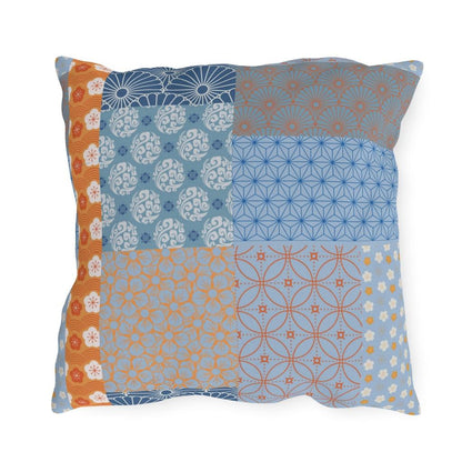 Blue and Orange Wagara Patchwork Outdoor Pillows - Kaito Japan Design 