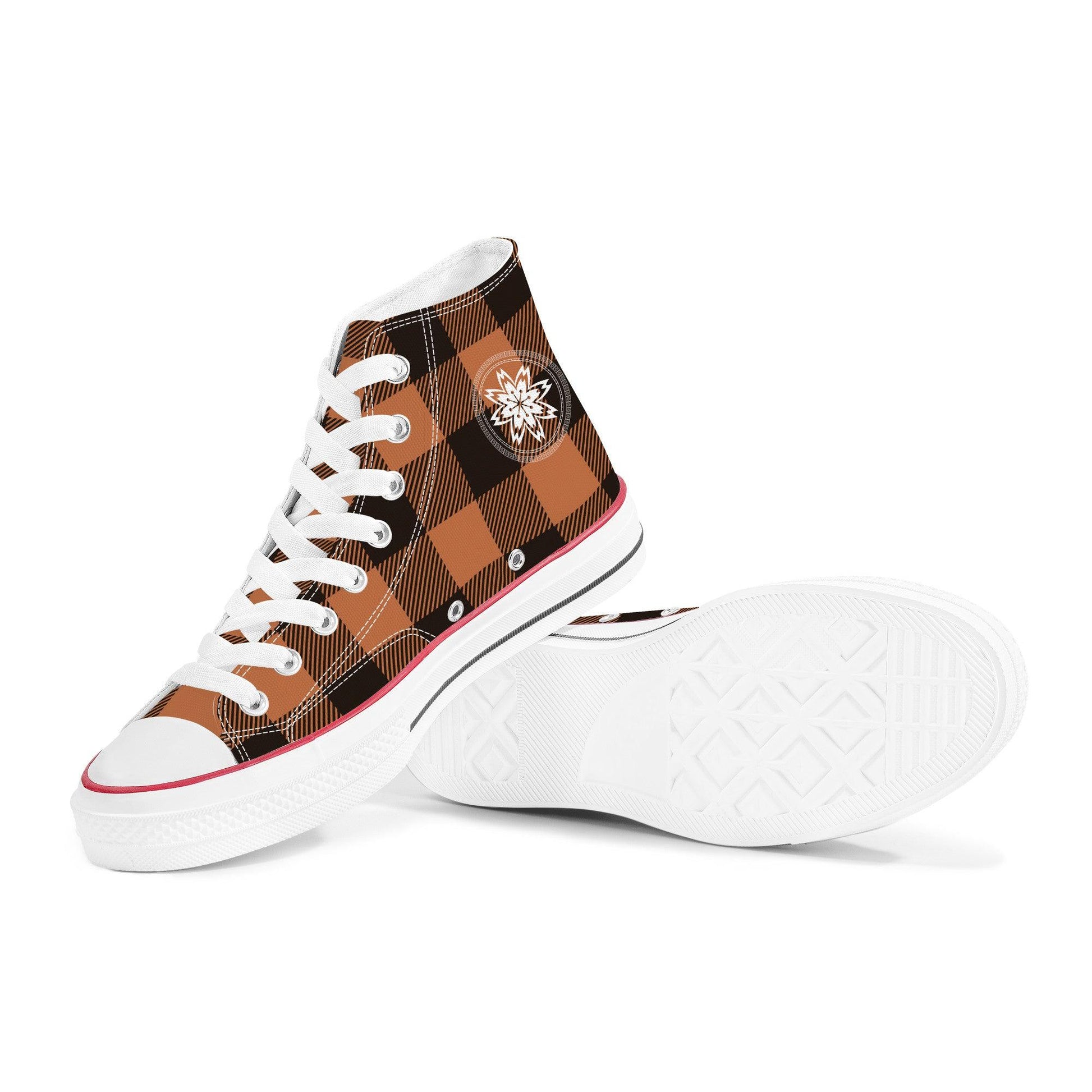 Brown & Black Checkers - High Top Canvas Shoes - Kaito Japan Design 