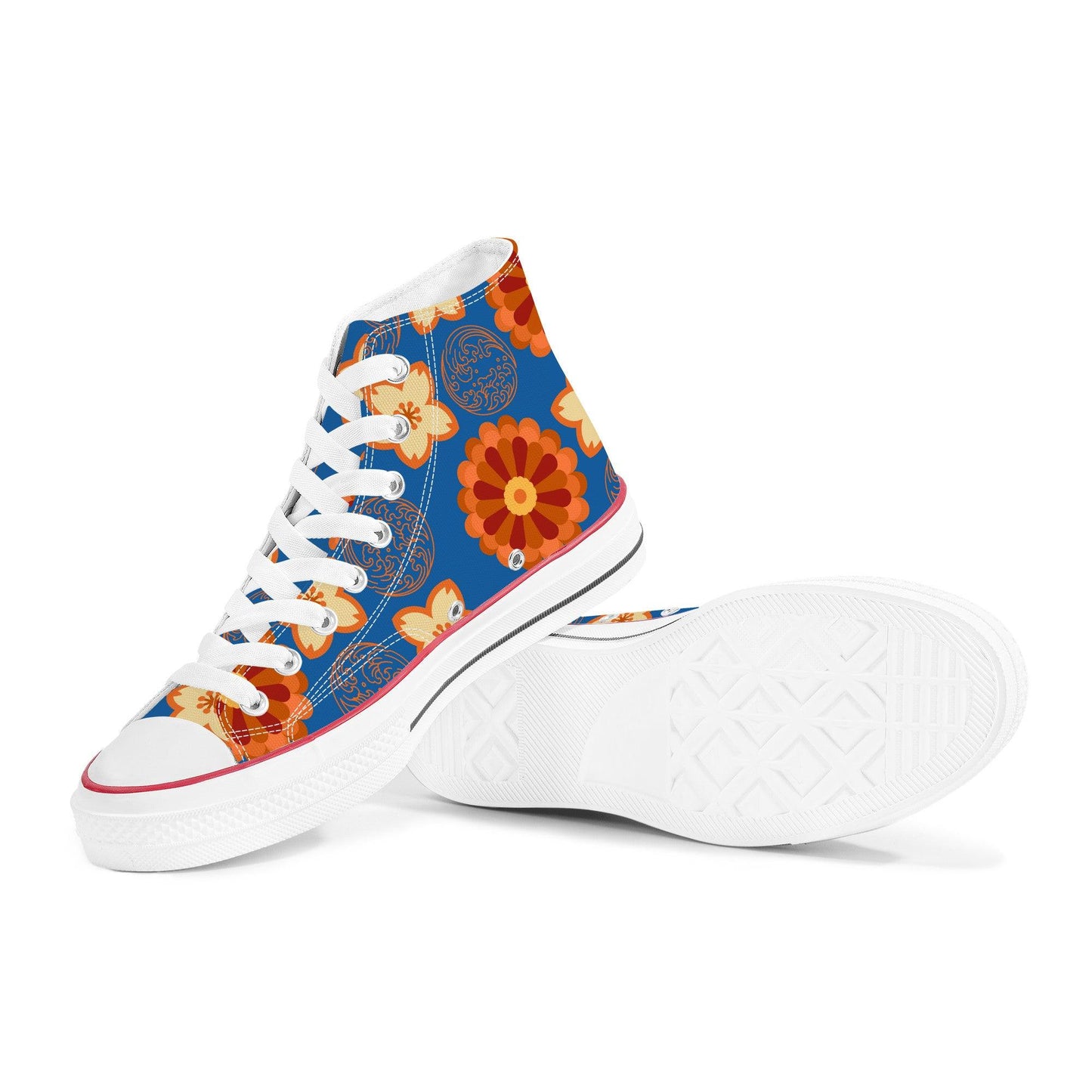 Orange Flowers & Blue Sky - High Top Canvas Shoes - Kaito Japan Design 