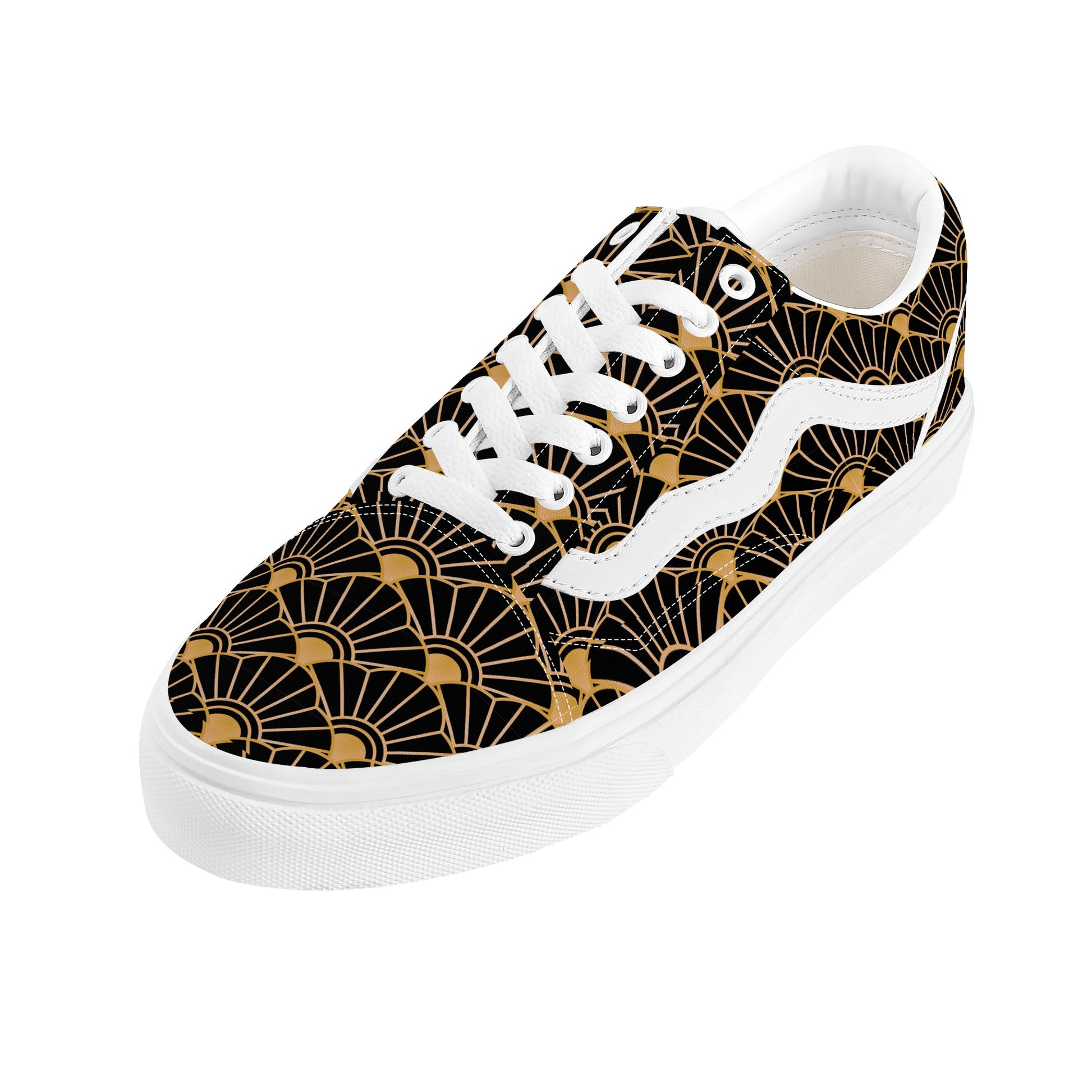 Black and Gold Low Top Flat Sneaker