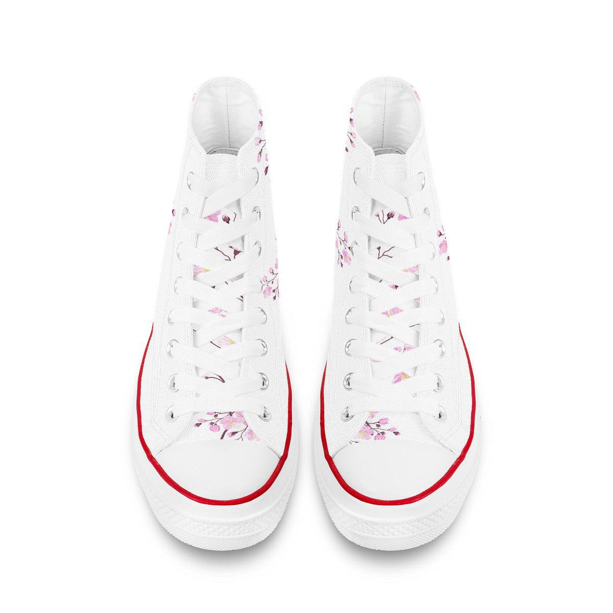 Sakura on White - High Top Canvas Shoes