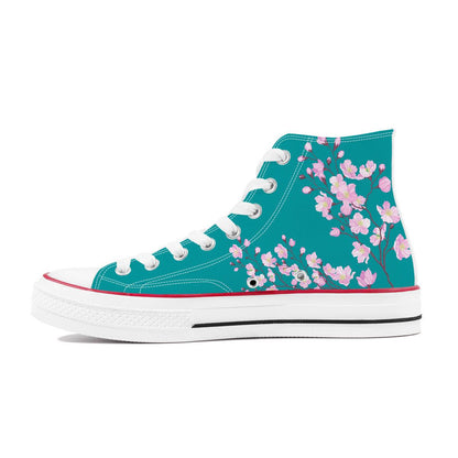 Sakura on Blue - High Top Canvas Shoes