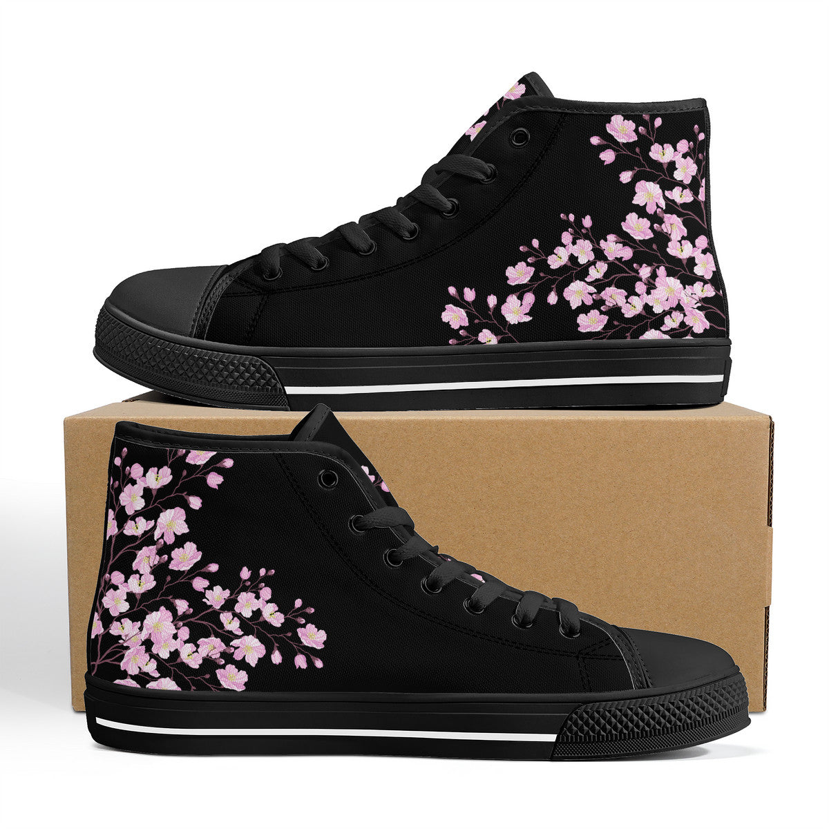 Women’s Black and White Hibiscus outlets High Top Canvas Shoes