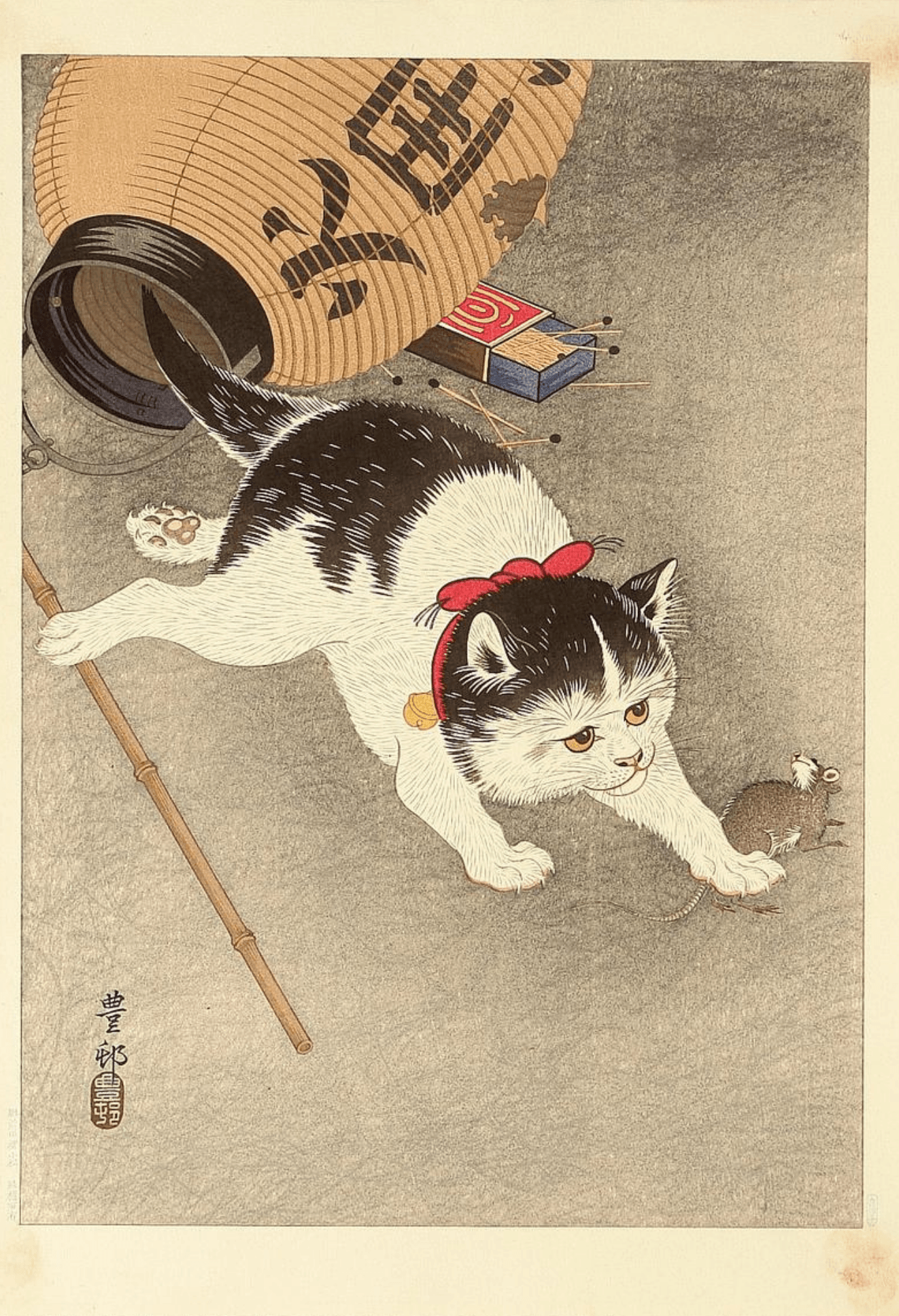 Cat Catching Mouse by Ohara Koson 