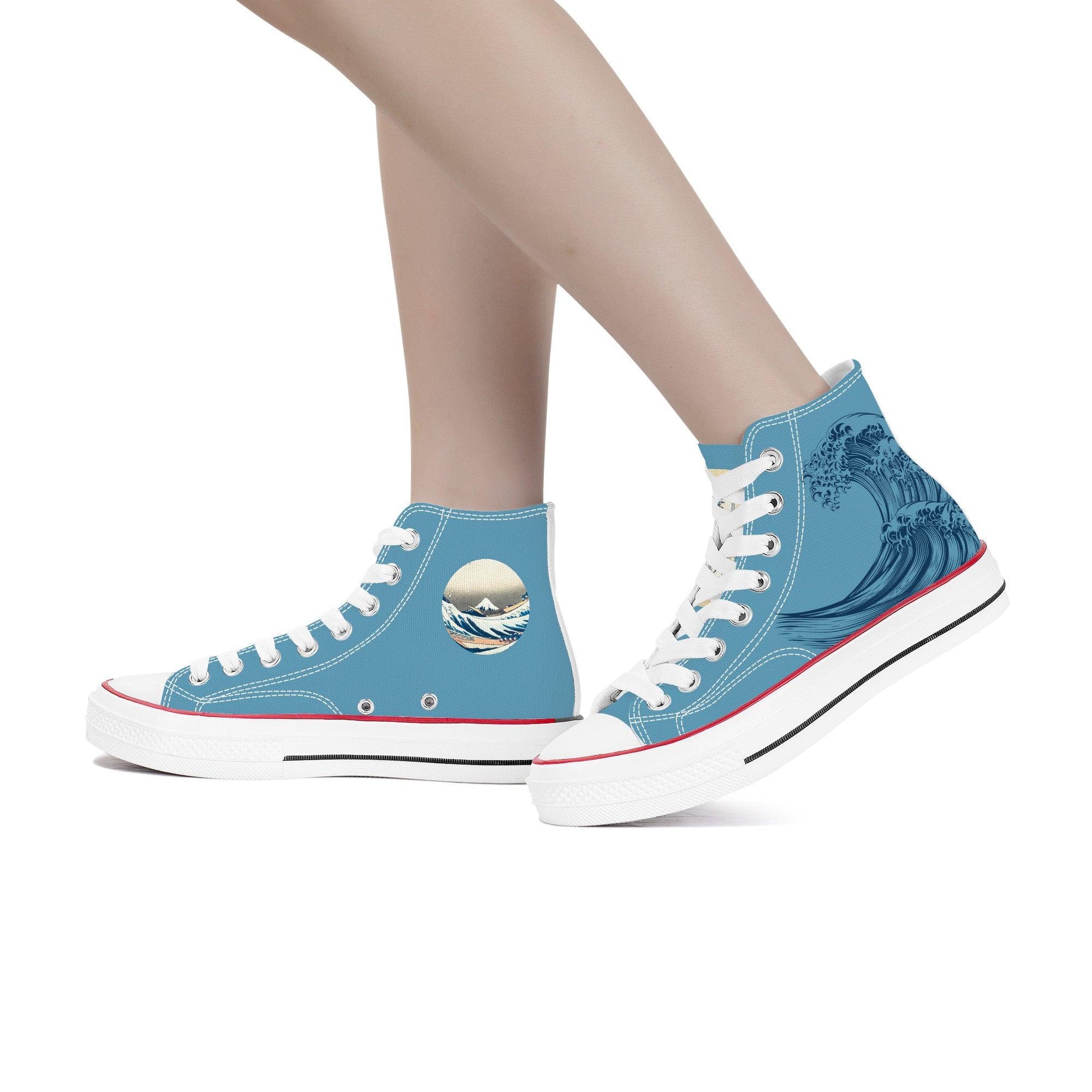 The Great Wave High Tops - Hokusai Japanese Art Sneakers | KAITO Kaito Japan Design The Great Wave High Tops - Hokusai Japanese Art Sneakers | KAITO Kaito Japan Design