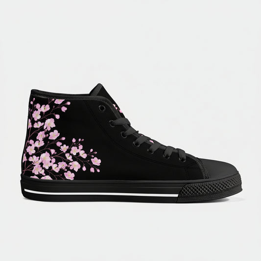 Cherry Blossom High-Top Canvas Shoes Black