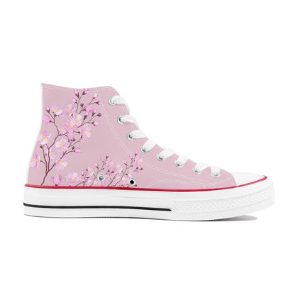 Sakura on Pink - High Top Canvas Shoes