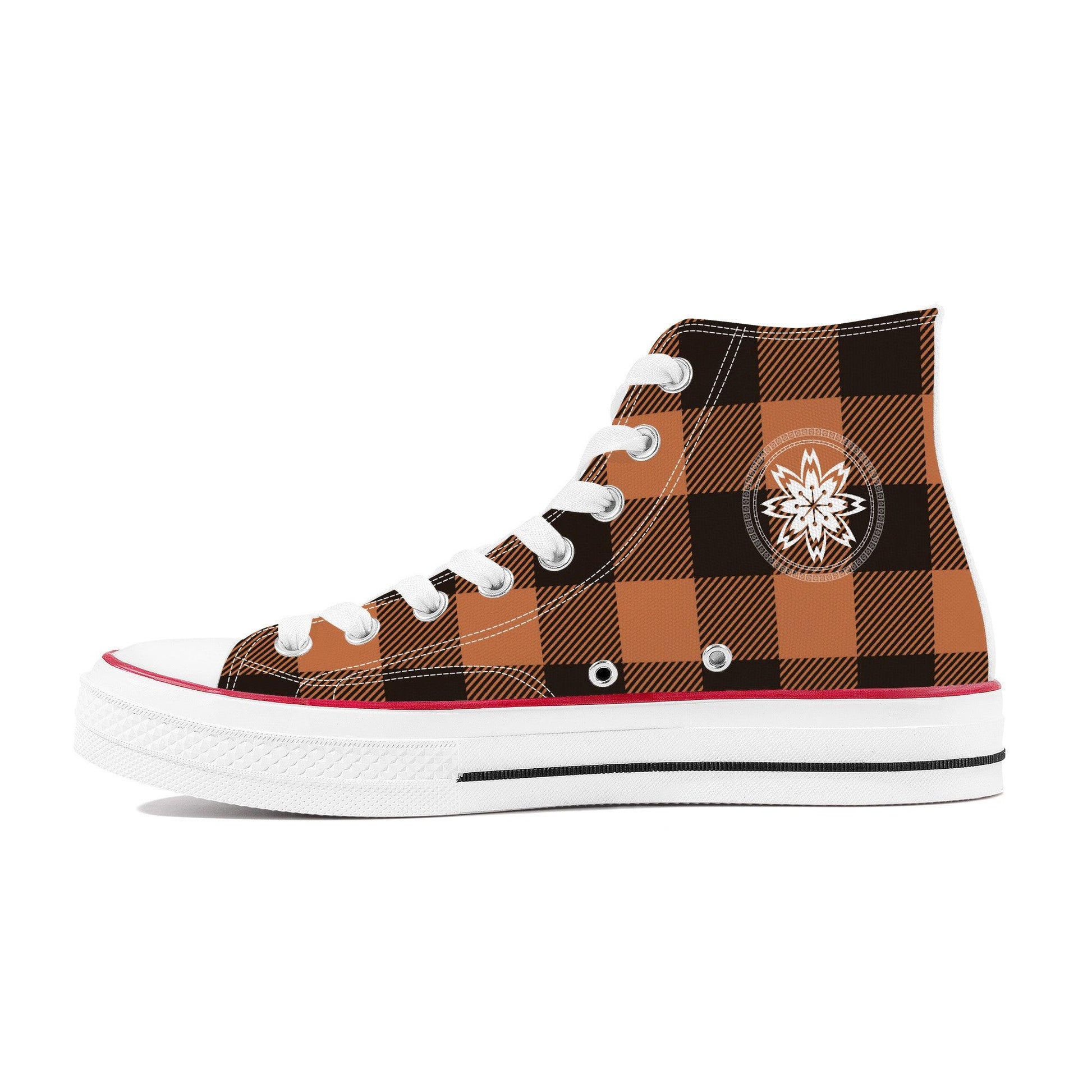 Brown & Black Checkers - High Top Canvas Shoes - Kaito Japan Design 
