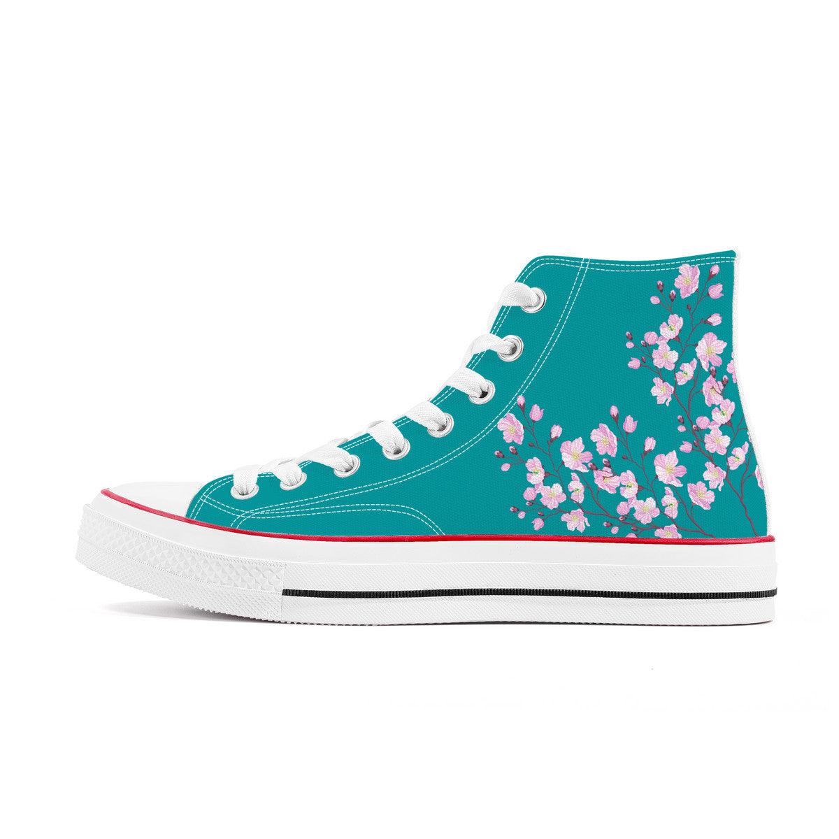 Sakura on Blue - High Top Canvas Shoes