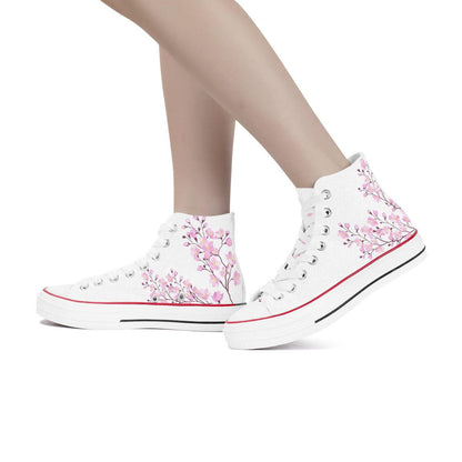 Sakura on White - High Top Canvas Shoes