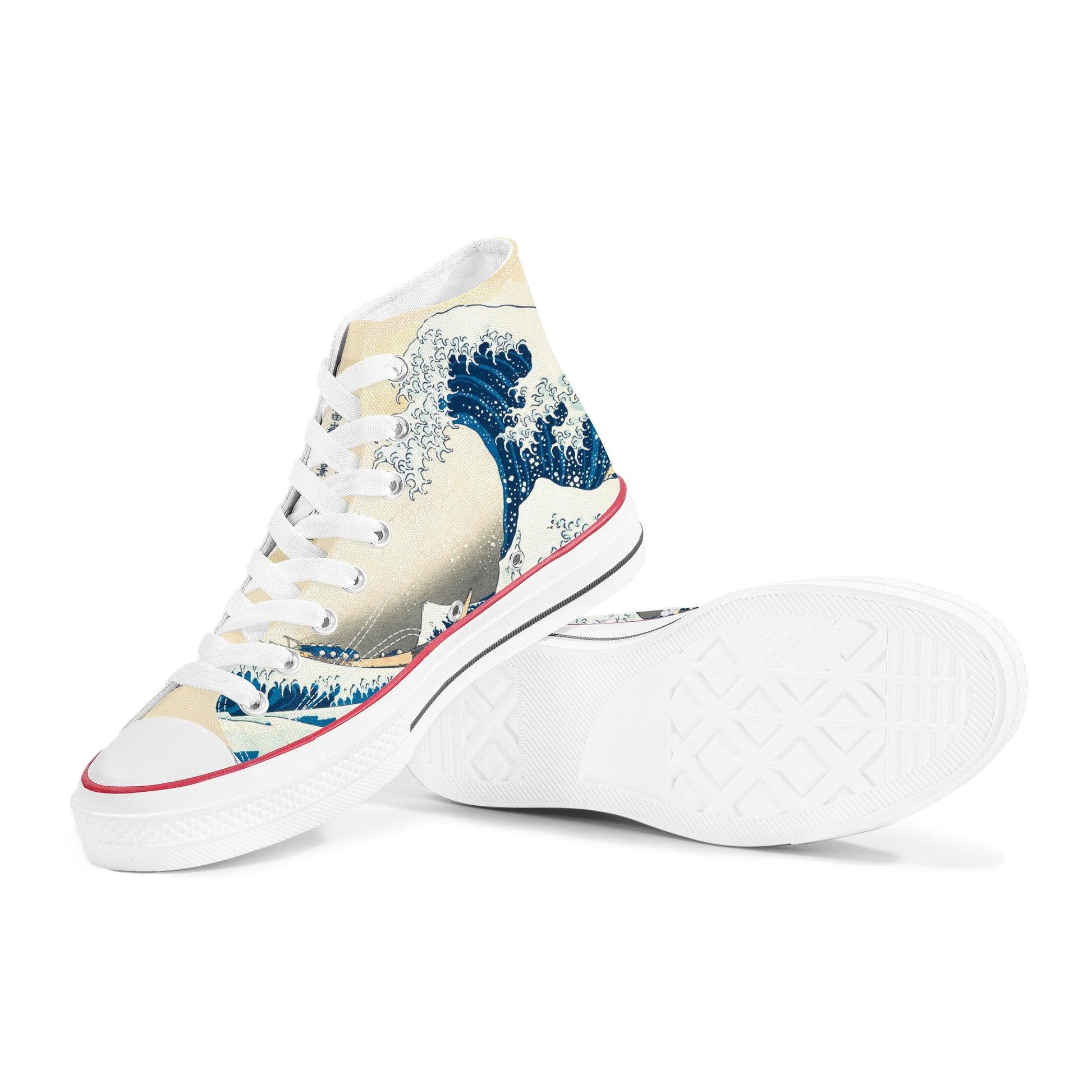 The Great Wave High Tops - Hokusai Japanese Art Sneakers | KAITO Kaito Japan Design The Great Wave High Tops - Hokusai Japanese Art Sneakers | KAITO Kaito Japan Design