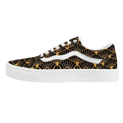 Black and Gold Low Top Flat Sneaker