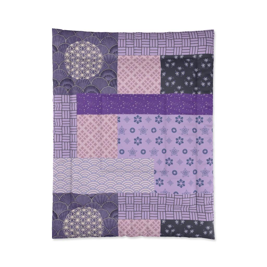 Single Size Purple & Pink Japanese Pattern Patchwork Comforter