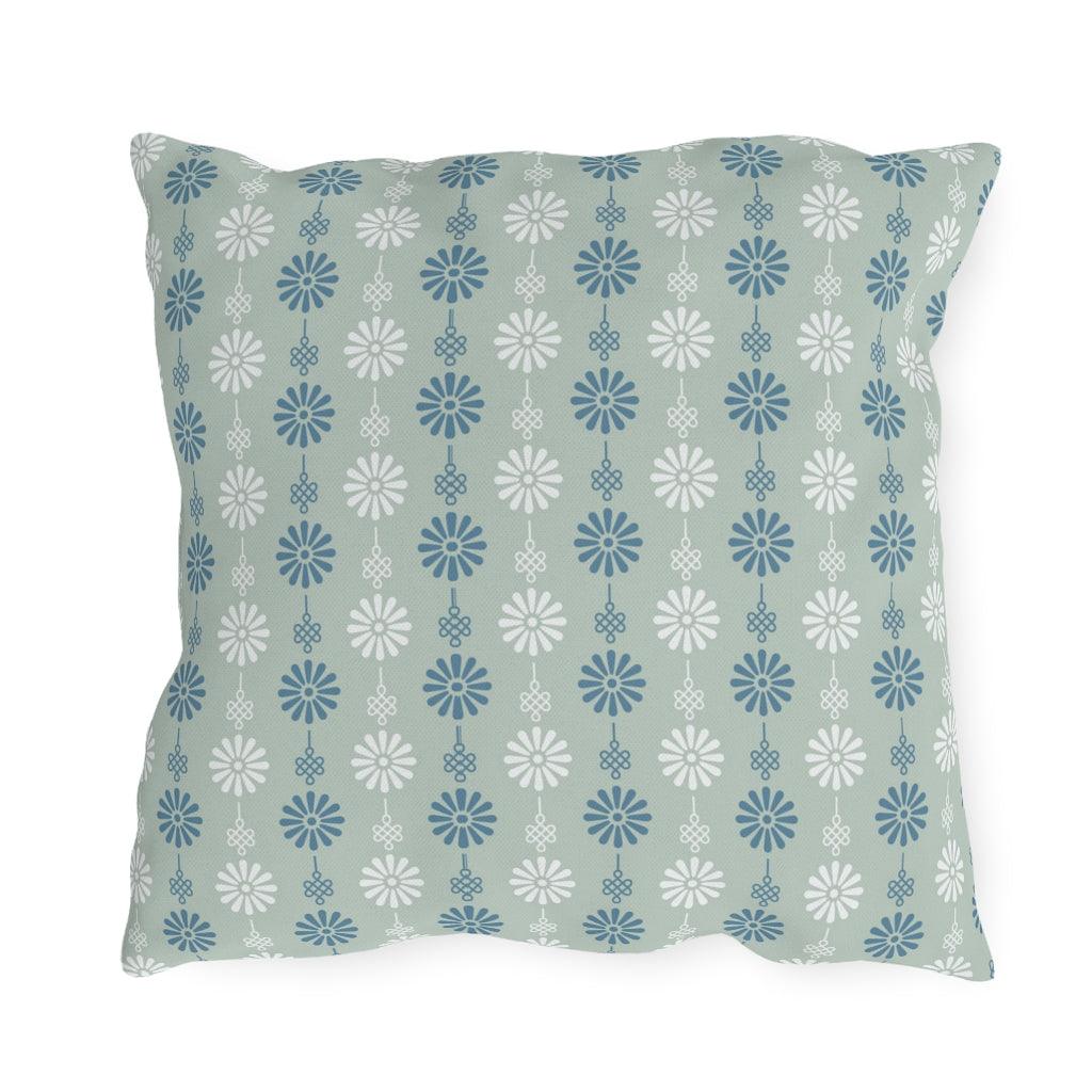 Blue, Grey and White Japanese Flower Pattern Outdoor Pillows - Kaito Japan Design 