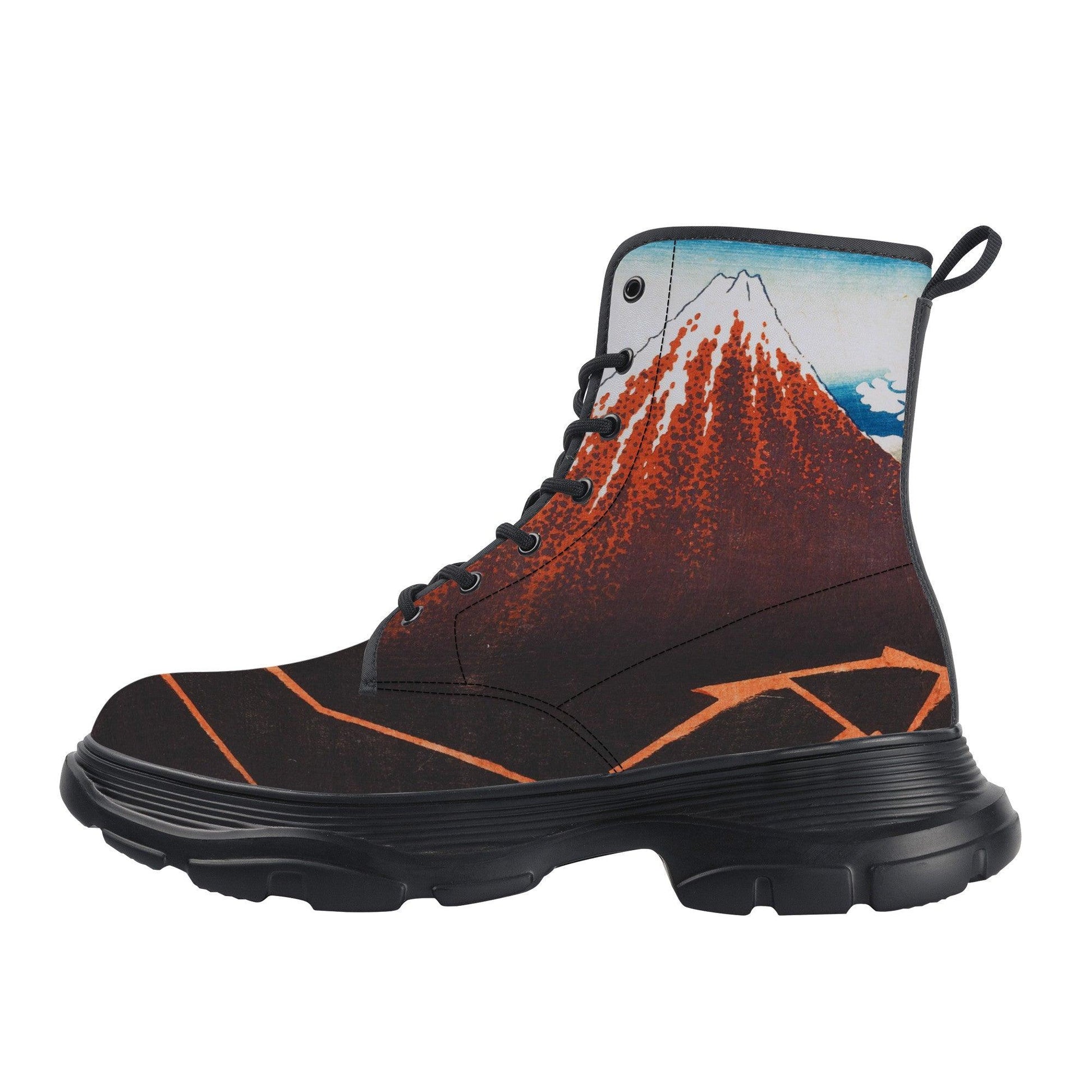 Sanka Hakuu by Katsushika Hokusai (1760-1849), meaning Shower below a summit, a traditional Japanese Ukyio-e style illustration of Mount Fuji. Design applied to All weather, waterproof Chunk boots