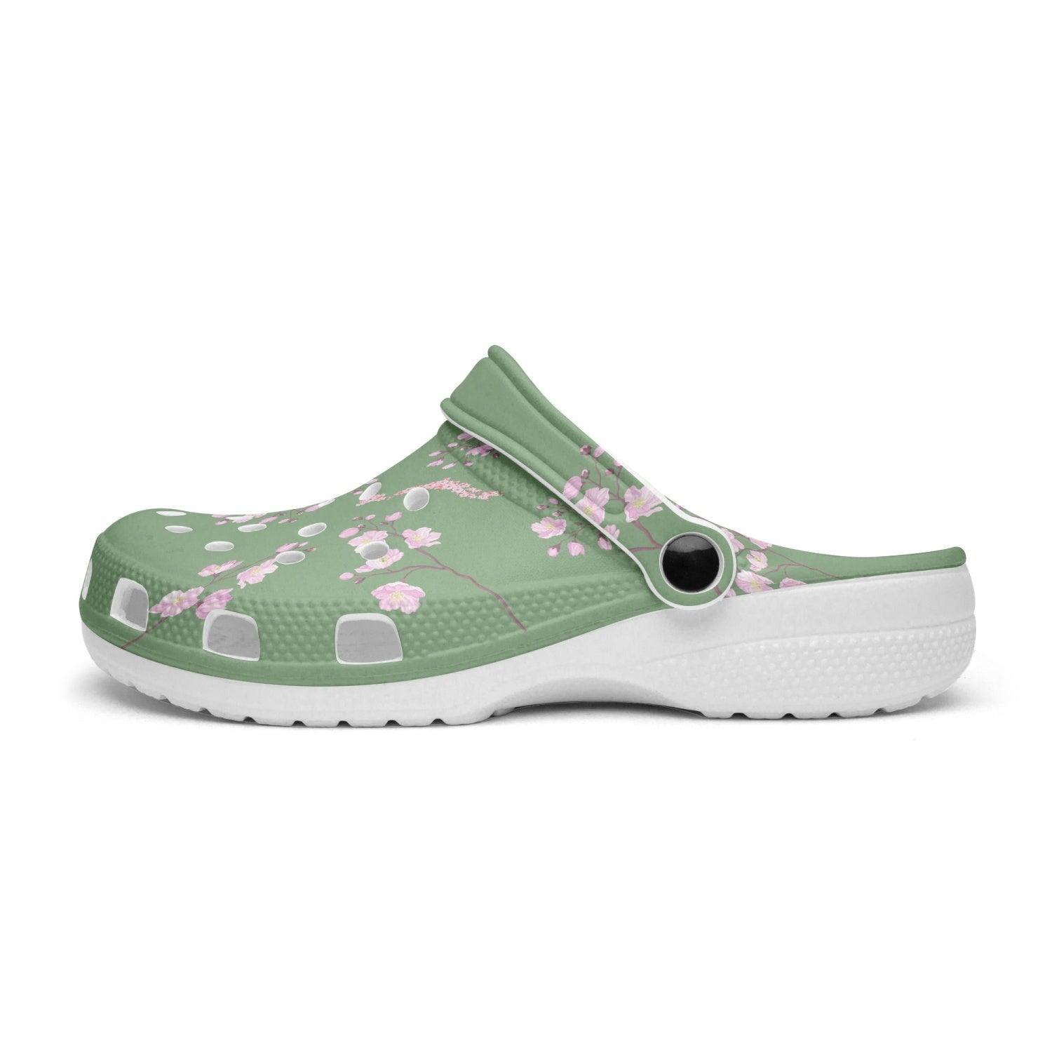 Cherry Blossom and Young Bamboo Green Clogs