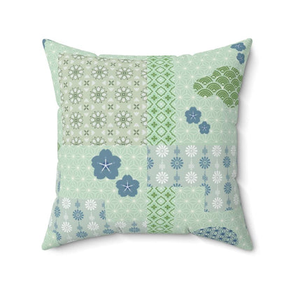 Blue and Green Wagara Patchwork Square Pillow