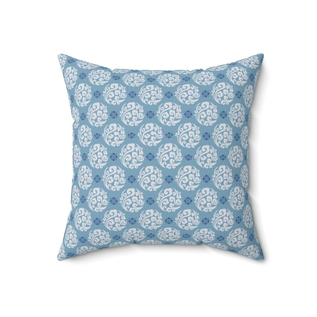 Blue and White Round Japanese Pattern Square Pillow