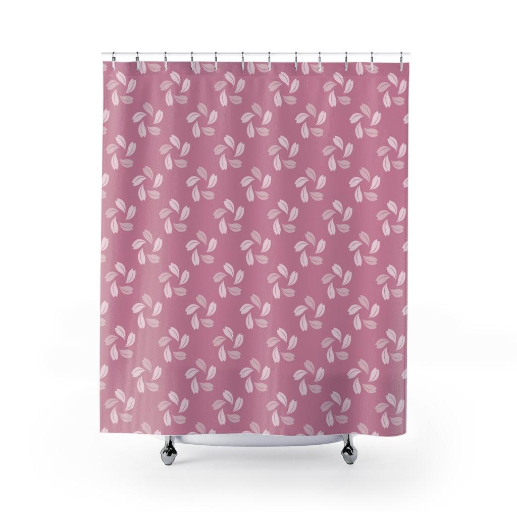Shade of Pink Petal Flower Japanese Shower Curtain.   Shower curtain with vibrant Japanese Pattern colors which will brighten your bathroom. Our Shower curtains are made of 100% Polyester and include 12 holes at the top for easy placement. Decorate your wet room or shower room with these superb curtains. Total dimension are 71'x74' or 180cmx188cm