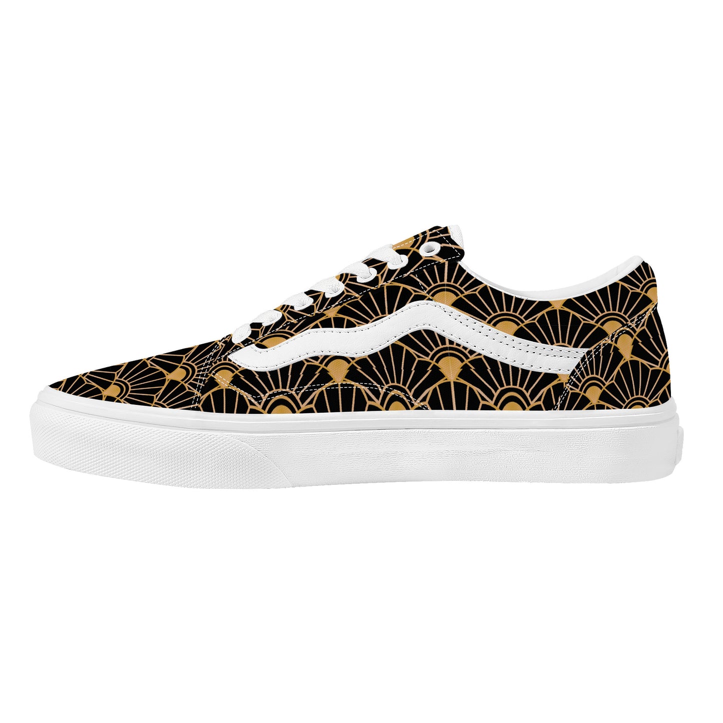 Black and Gold Low Top Flat Sneaker