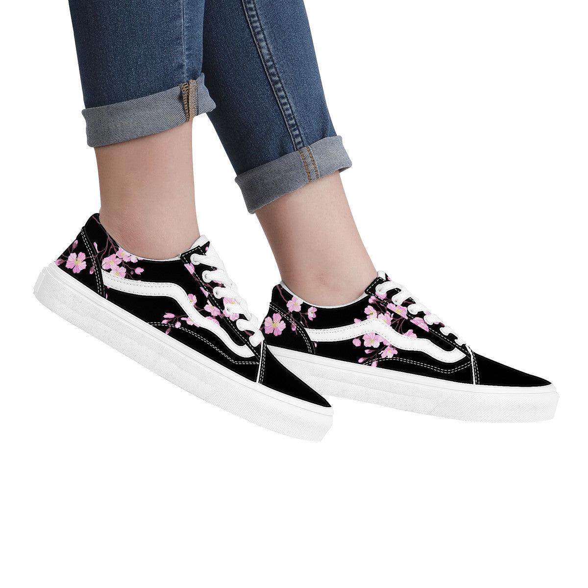 Black Pink Sakura Low Top Flat Sneaker