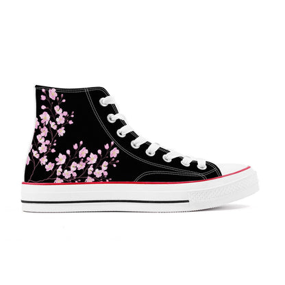Sakura on Black - High Top Canvas Shoes 