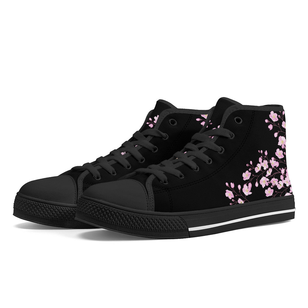 Cherry Blossom High-Top Canvas Shoes Black