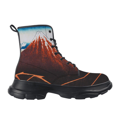 Sanka Hakuu by Katsushika Hokusai (1760-1849), meaning Shower below a summit, a traditional Japanese Ukyio-e style illustration of Mount Fuji. Design applied to All weather, waterproof Chunk boots