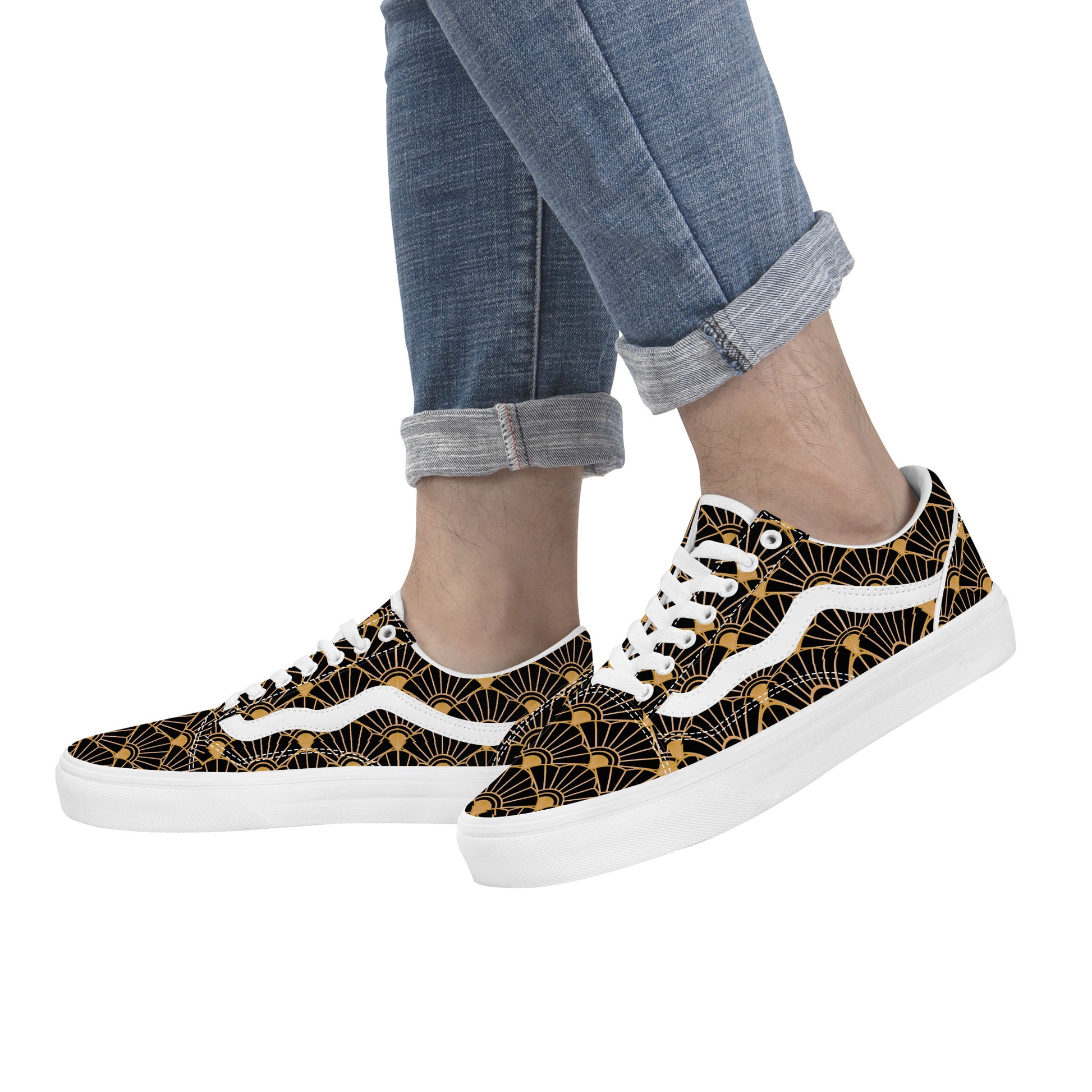 Black and Gold Low Top Flat Sneaker