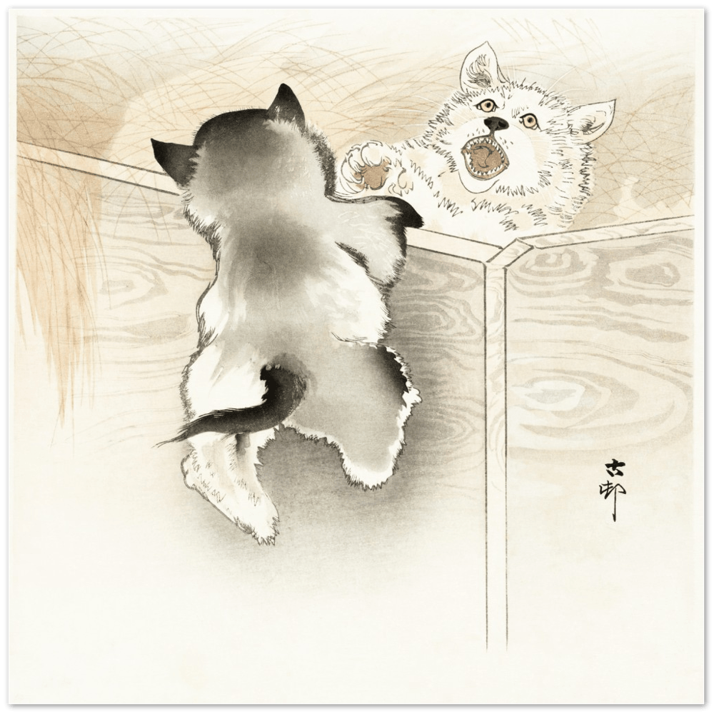 Two Playing Dogs by Ohara Koson