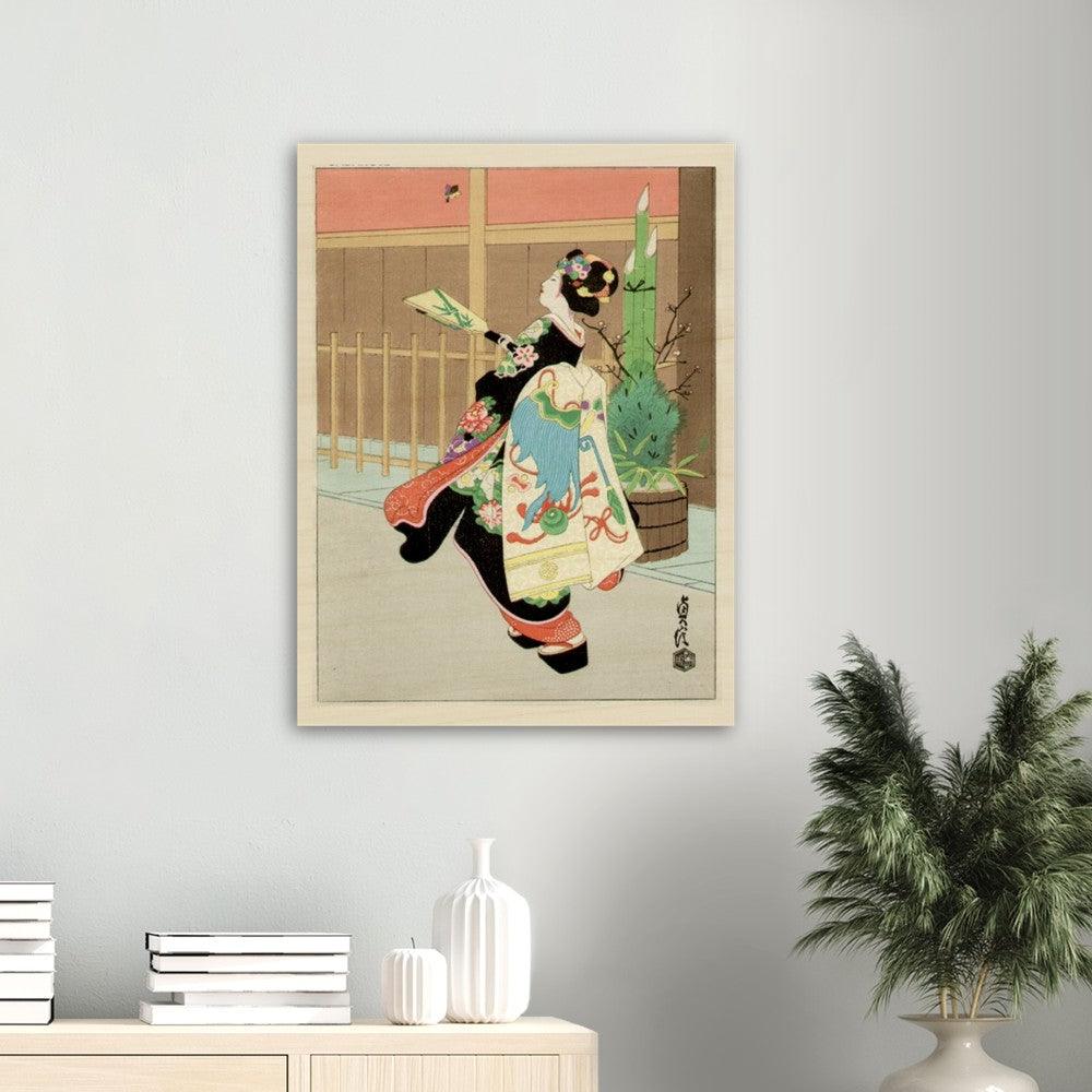 Maiko Playing Shuttlecock - Hasegawa Sadanobu III - Wood Prints