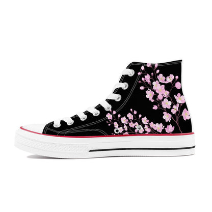 Sakura on Black - High Top Canvas Shoes 