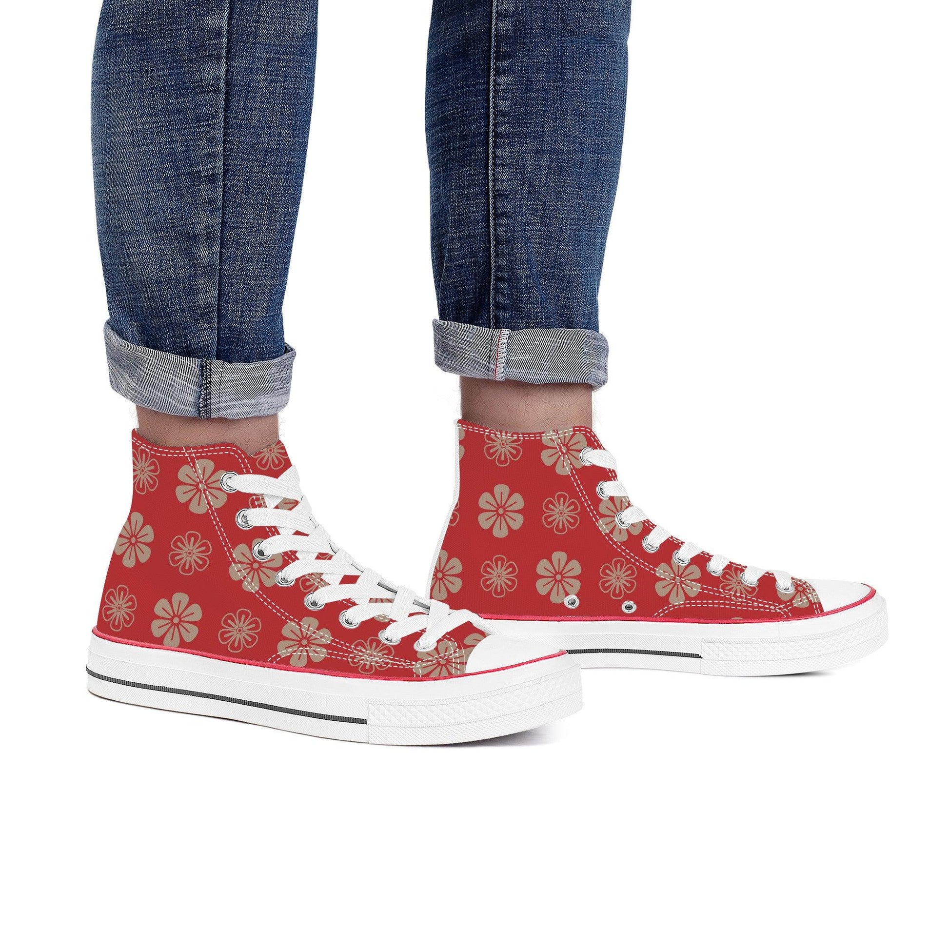 Aka 赤 - Red High Top Canvas Shoes - Kaito Japan Design 
