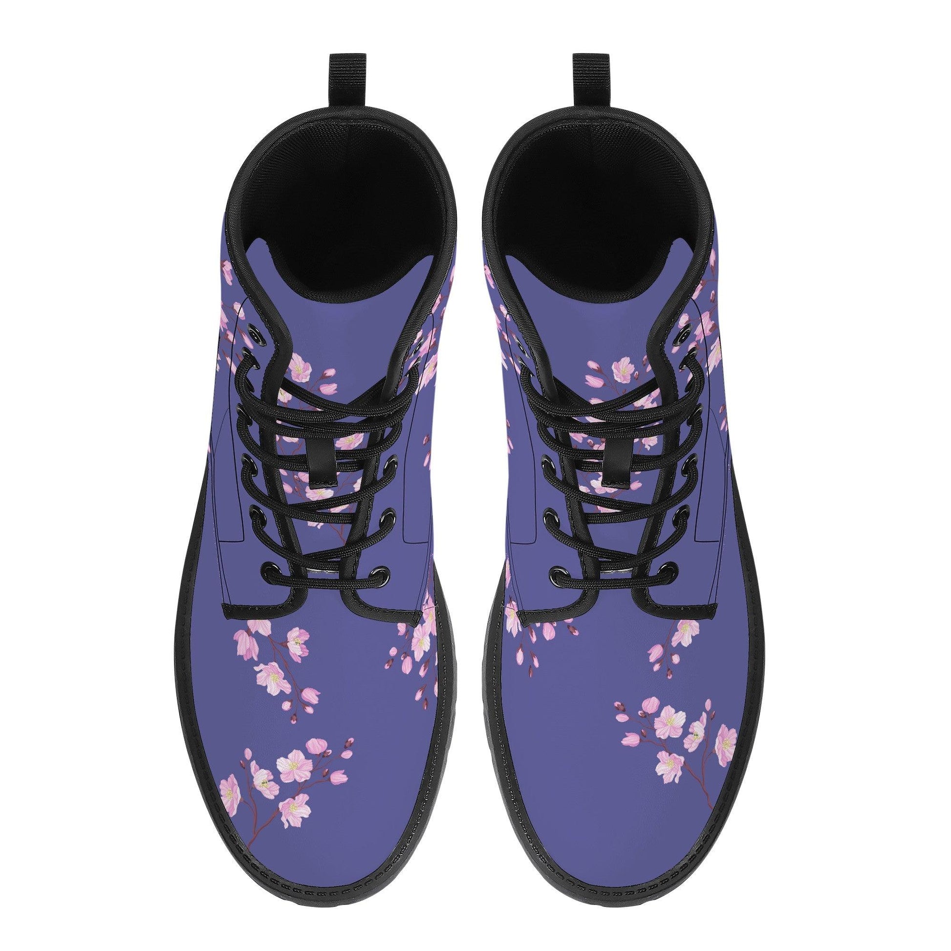 Purple Vegan Leather Boots with Cherry Blossom
