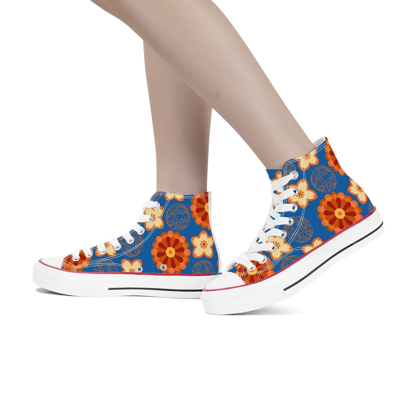 Orange Flowers & Blue Sky - High Top Canvas Shoes - Kaito Japan Design 