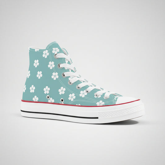 White Sakura Blue High Tops - Kaito Japan Design 