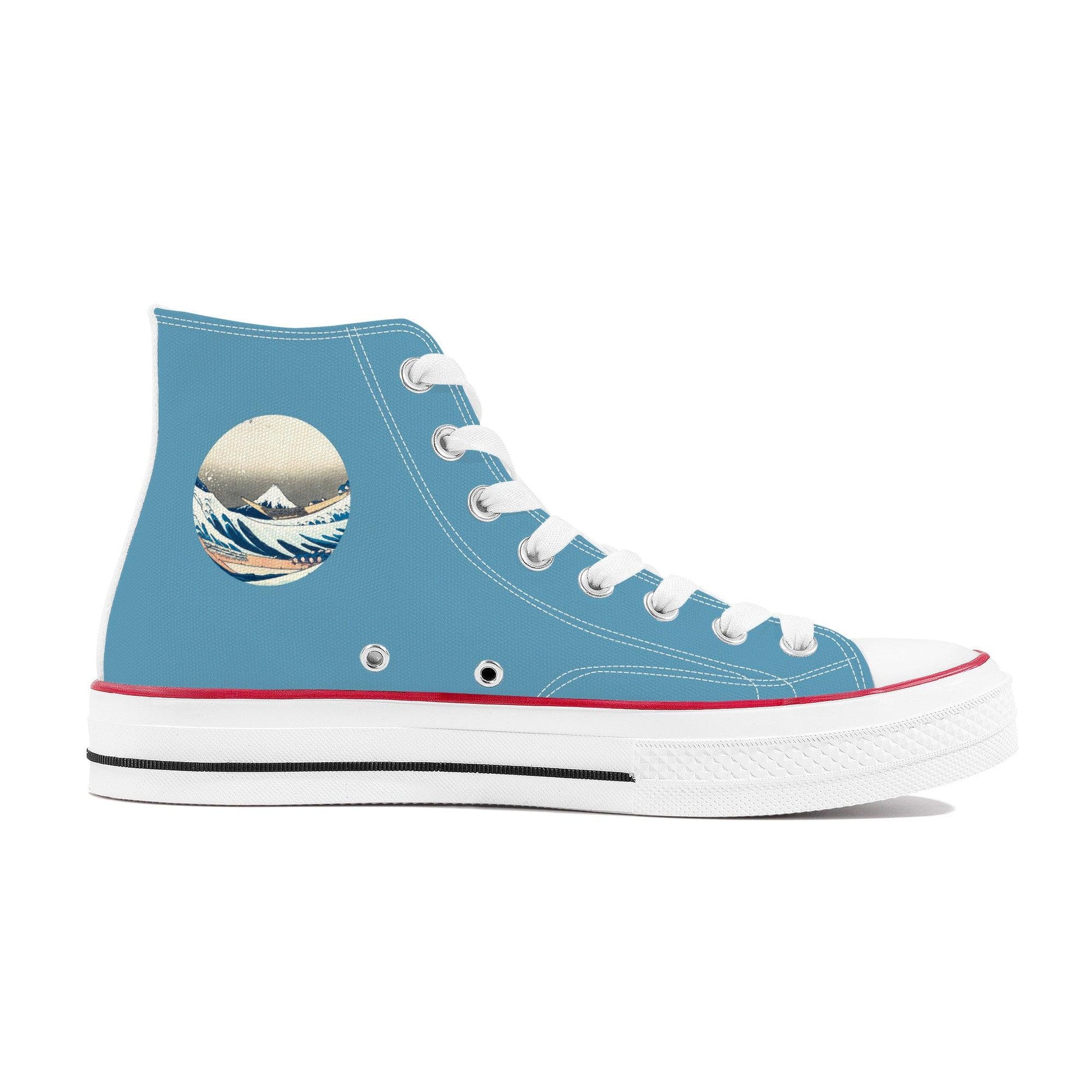 The Great Wave High Top Blue Canvas Shoes - Kaito Japan Design 